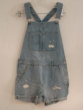 H&M Light Blue Distressed Denim Short Overalls